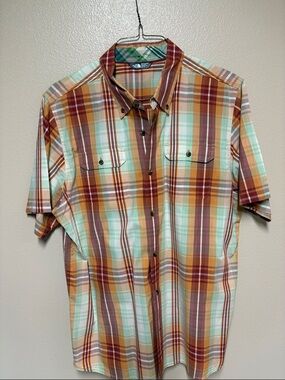 The North Face Plaid Short-Sleeve Button-Down Shirt - Mint, Rust & Gold